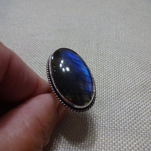 Beautiful BLUE LABRADORITE Handmade Sterling Ring Size 11 #428C - Picture 2 of 3